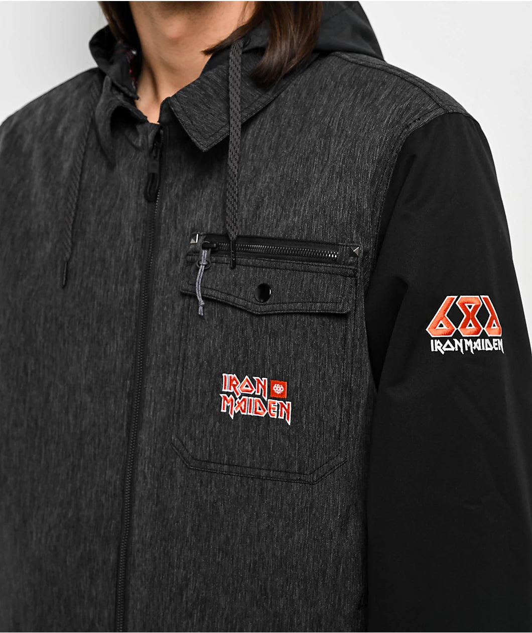 686 x Iron Maiden Insulated Battle Black Denim Snowboard Jacket