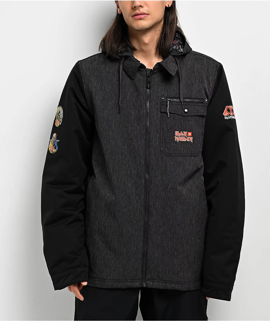 686 x Iron Maiden Insulated Battle Black Denim Snowboard Jacket