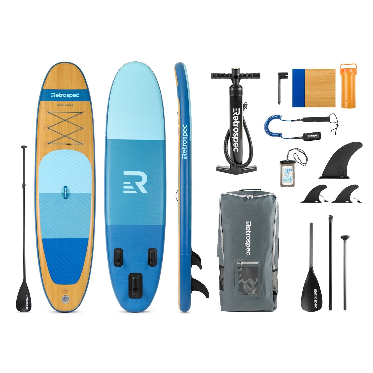 Weekender 10' Inflatable Stand Up Paddleboard SUP Woodgrain Blue